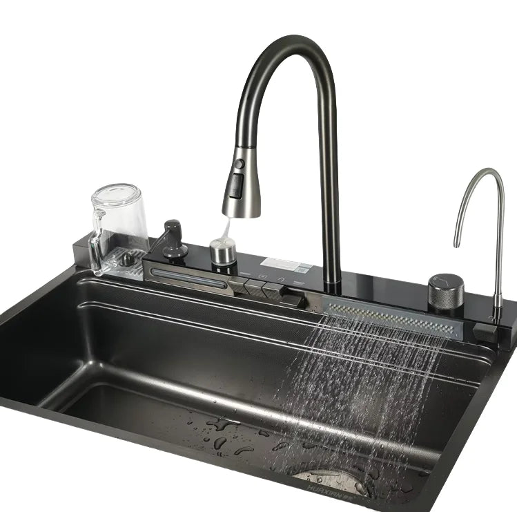 High Quality Modern Smart Multifunction Stainless Steel 304 Waterfall Sink Handmade Undermount Kitchen Counter Installation