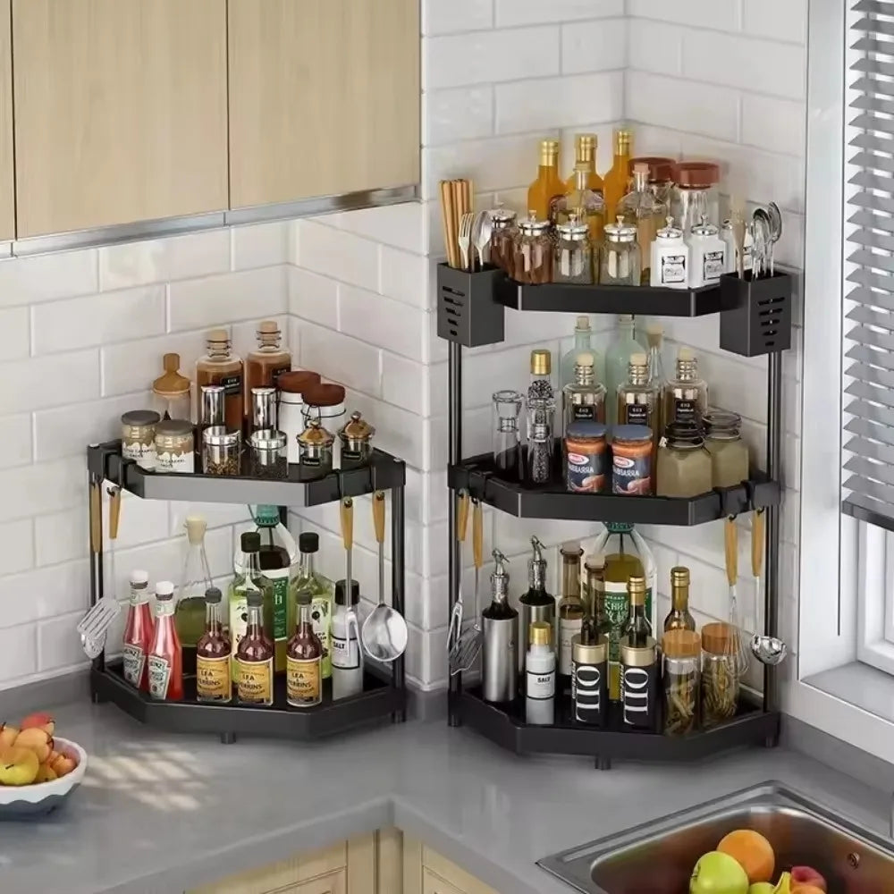 Kitchen Seasoning Shelf Spice Countertop Corner Stands Easy To Clean Space Saving Chopstick Organizer Housewear & Furnishings